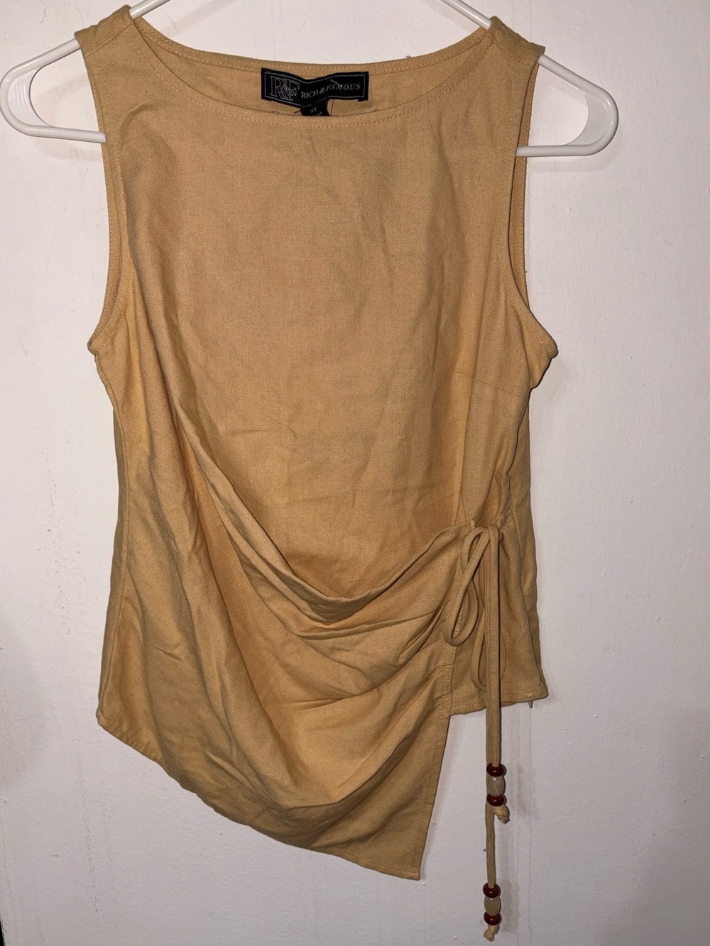 R&F Sleeveless Side-Tie Drape Top in Stone Yellow Size XS - New